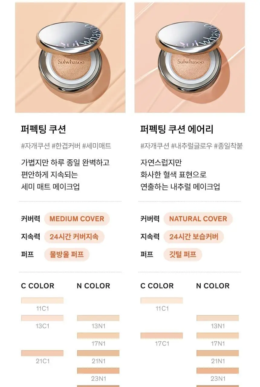 [업체배송][기프트박스/쇼핑백 증정] 설화수 퍼펙팅/에어리 쿠션 15g 홀리데이 기획(미니쿠션21N+톤업선크림10ml) 상세페이지 14